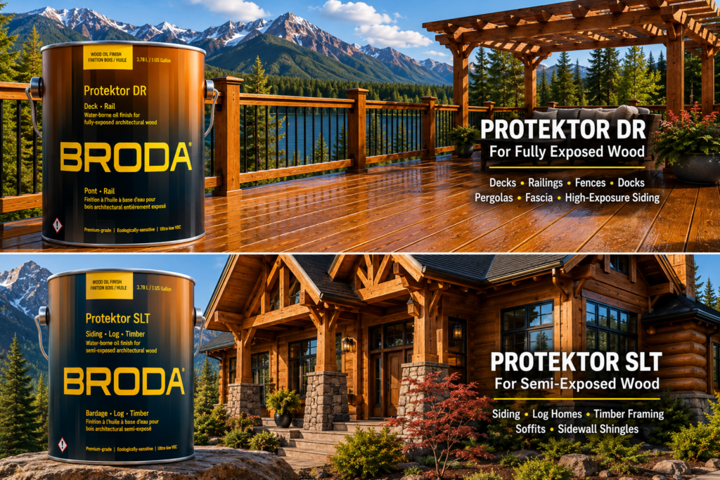 Protektor DR vs SLT BRODA wood stain CBR Products deck siding log timber
