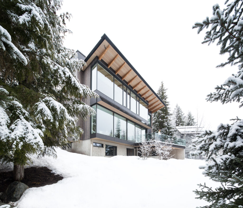 Western Hemlock Clear Vertical Grain -Origin. exterior in snow, Sophie Burke Design, Ema Peter Photography