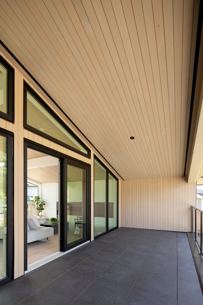Western Hemlock Vertical Grain Drift, exterior soffit, Humenny Design, 360 Home Tours